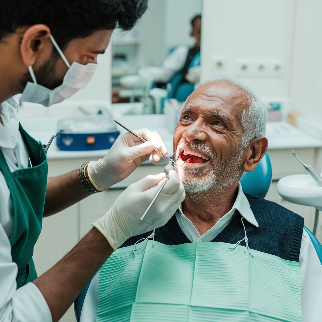 A close-up of a root canal procedure, showcasing a happy patient getting treated